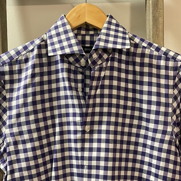 Men's Blue and White Checkered Shirt - Picture 3 of 4